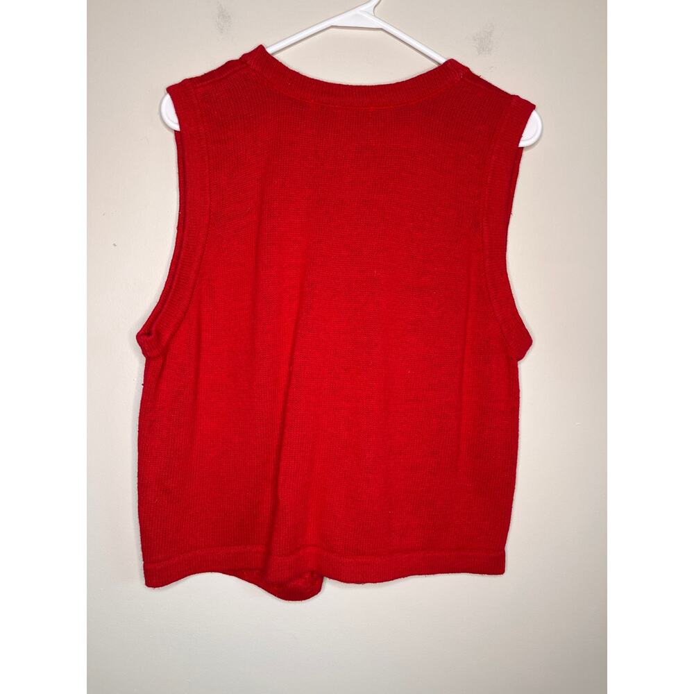 2000s Arriviste Red Gold White Christmas Snowflakes Glam Sparkle Sweater Vest L - Picture 3 of 3